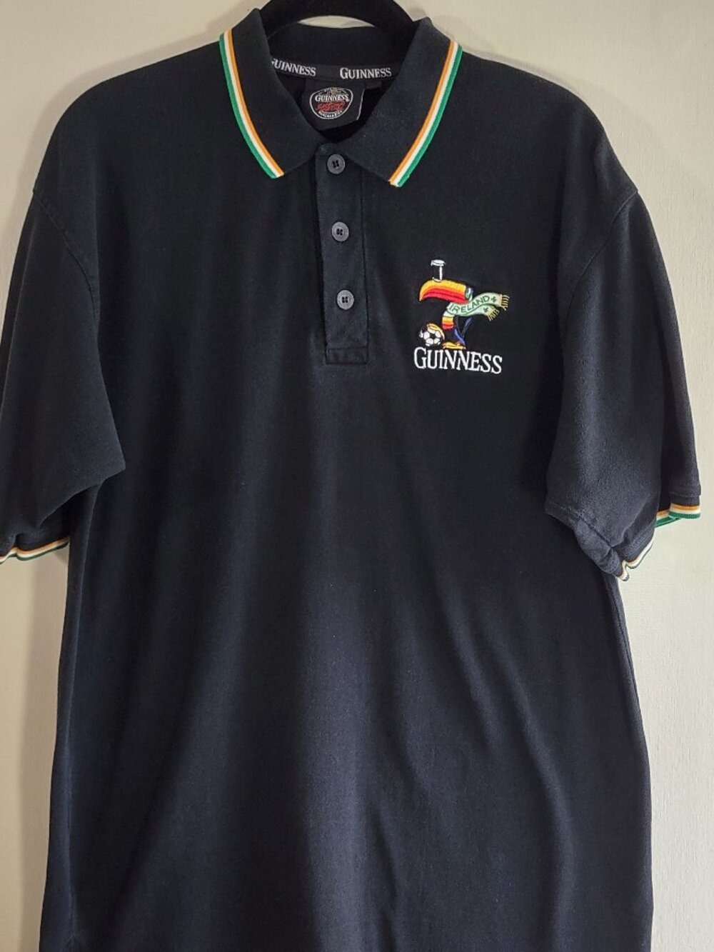 Guinness Ireland Toucan Polo Shirt Men's Large Black w/ Stripes Soccer Football - Picture 4 of 12